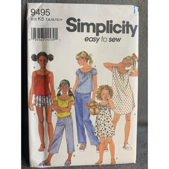 Simplicity Girl's Sleepwear Sewing Pattern Sz 7-14 9495 - Uncut - Picture 4 of 4